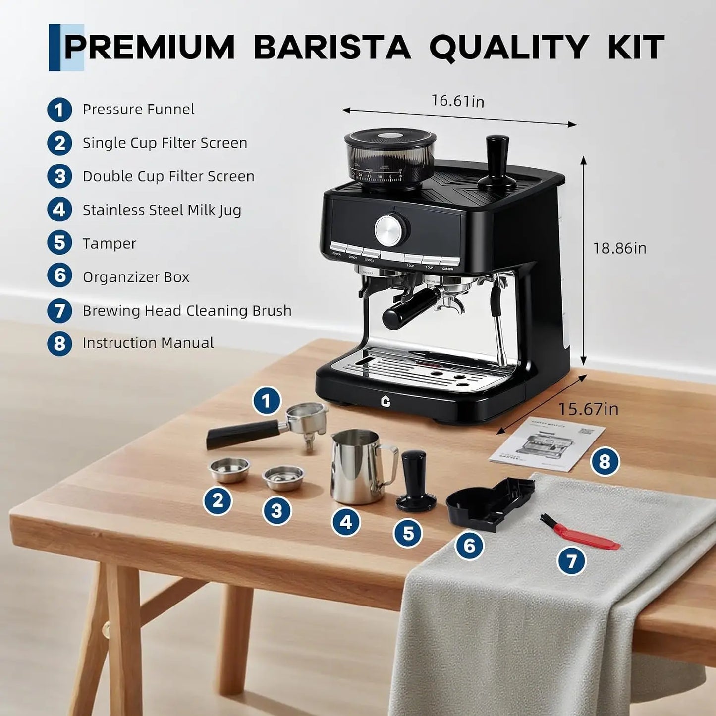 Espresso Machine with Grinder, . for Cappuccino and Latte