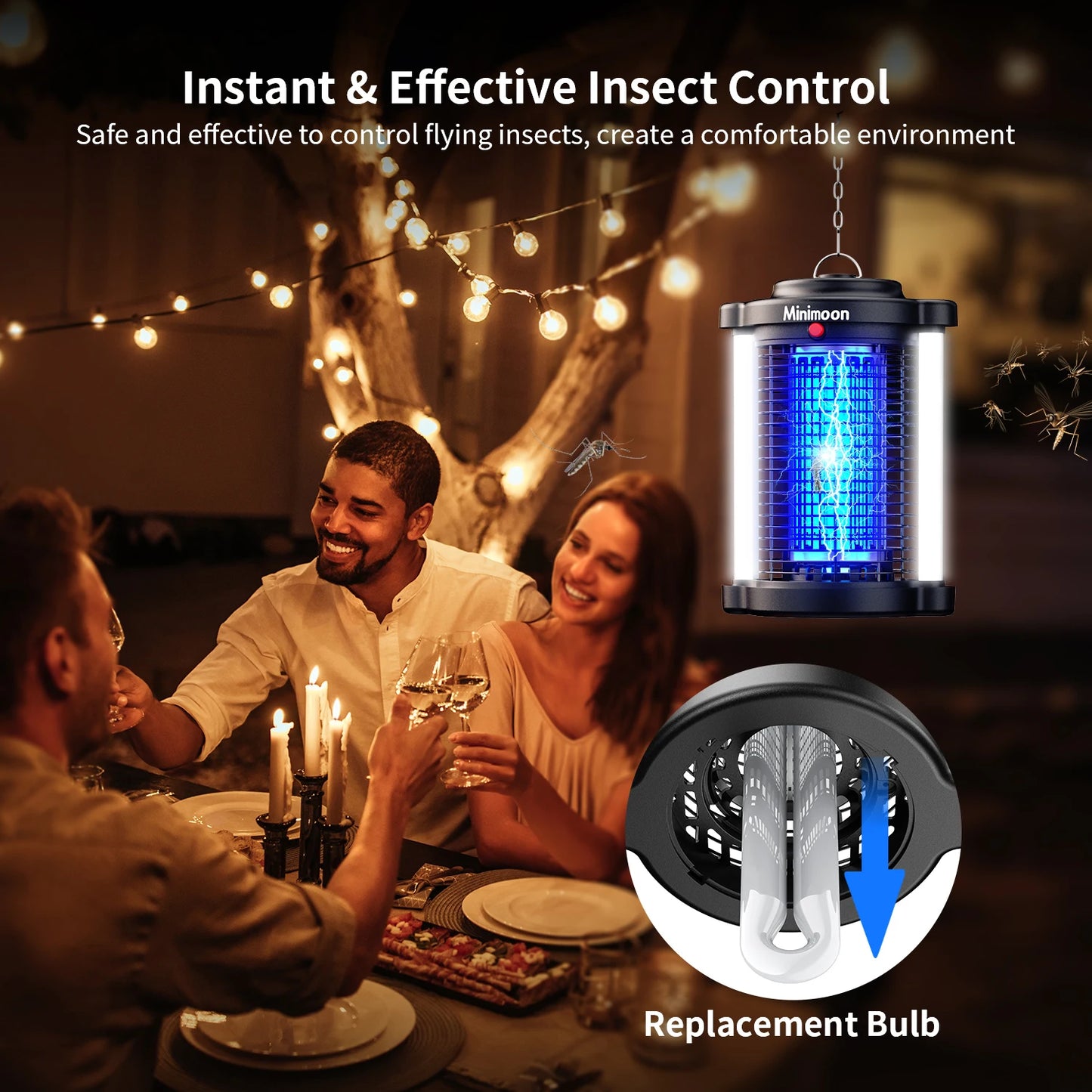 Bug Zapper Outdoor Mosquito Zapper with LED Light 4200V Fly Zapper 15W Electric Fly Traps .