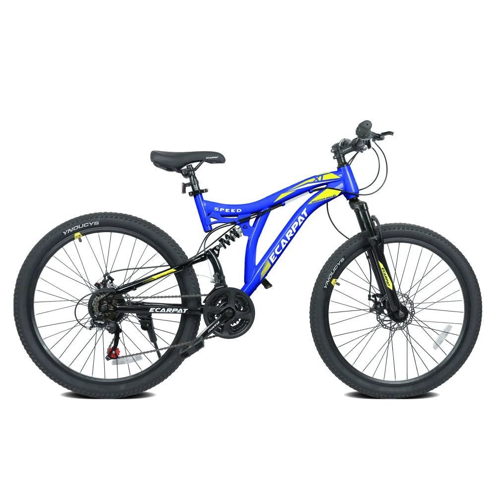 26 Inch Mountain Bike with 21-Speeds & Full Suspension Steel Frame, Alloy Rims, Disc Brakes For All Terrains,.