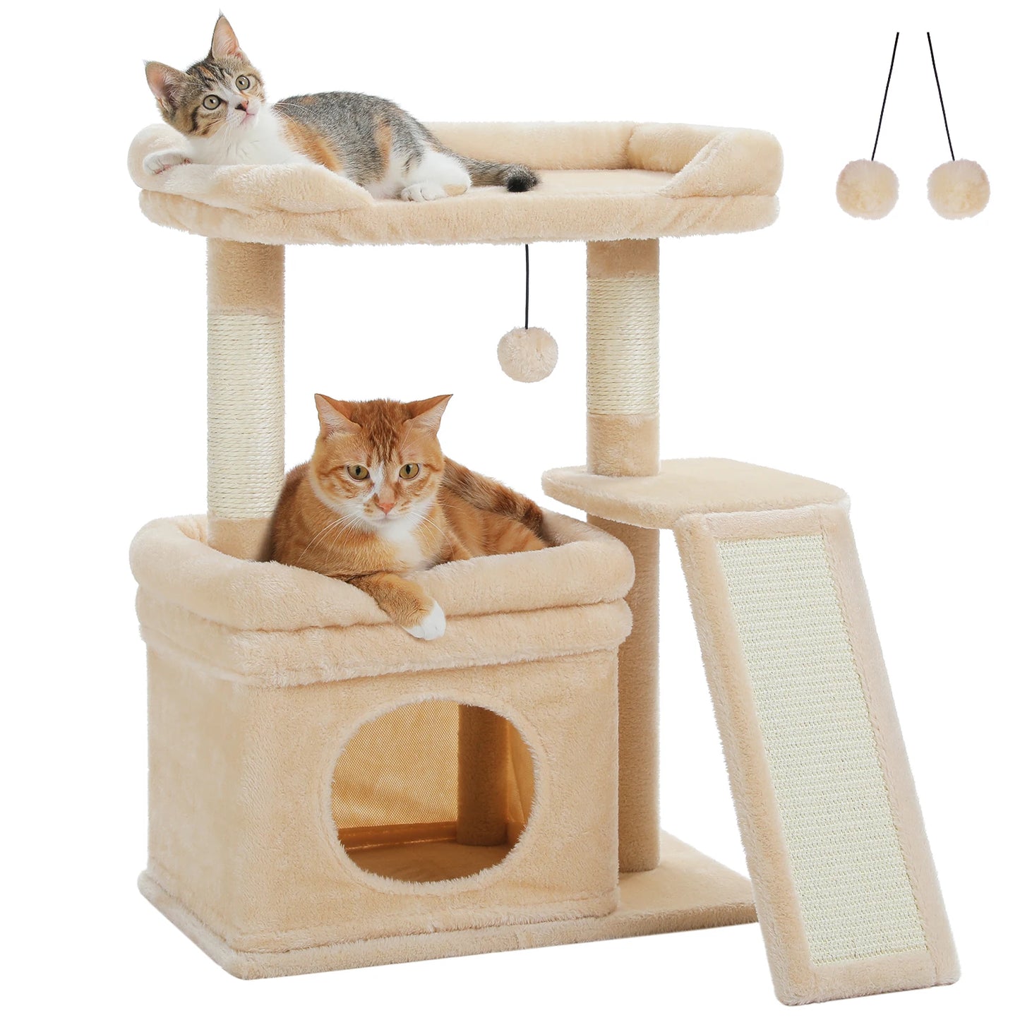 Small Cat Tree for Indoor Cat Tower with Sisal Scratching Post and Pad Wide Top Perch.