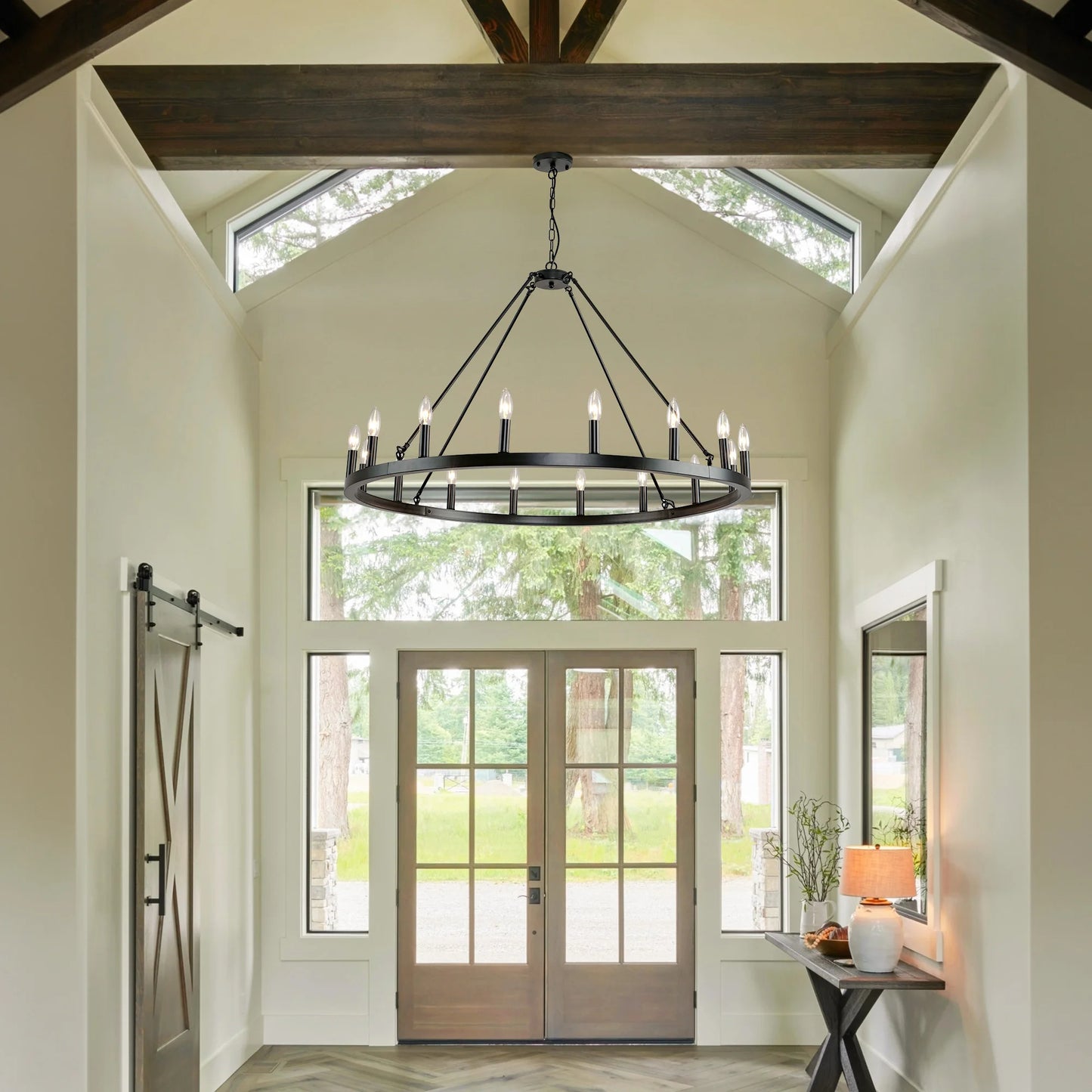 16-Light Wagon Wheel Chandelier Round Matte 43 inch Modern Rustic Farmhouse