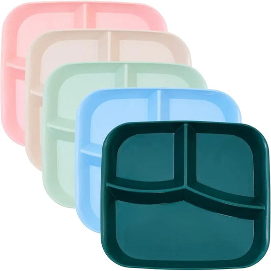 10 Inch Durable Divided Plates, 5 Pack, Reusable, Safe for Microwave and Dishwasher.