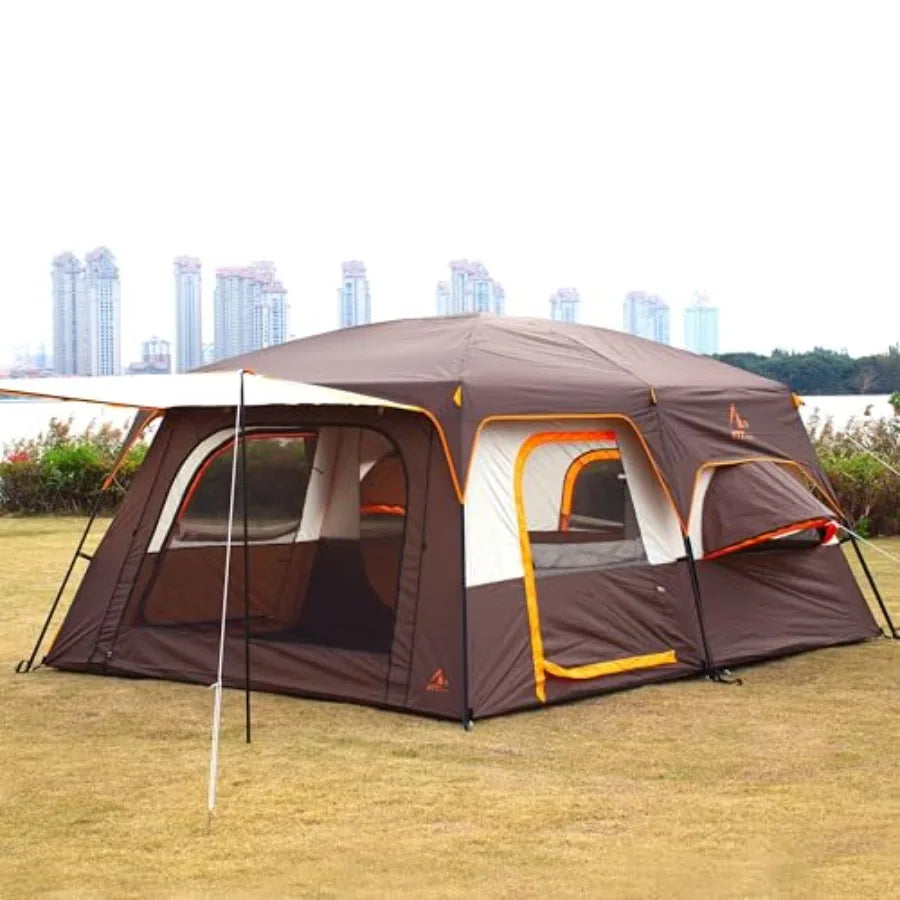 Extra Large Tent 12 PersonFamily Cabin Tents 2 Bay-Windows 2 Rooms and 3 Doors 3 Windows with Mesh Waterproof Straight Wall .