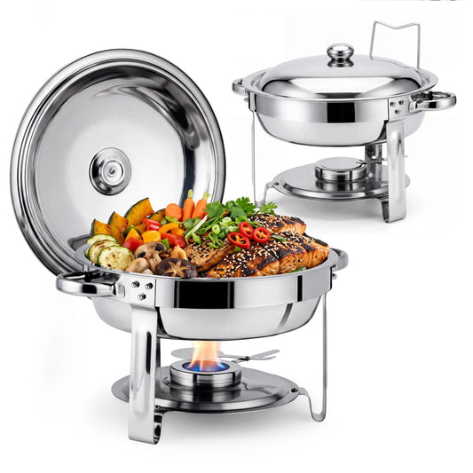 Chafing Dishes for Buffet, 2 Pack Round Chafing Dish Buffet Set, 5 QT Chafer Food Warmer with Lid,