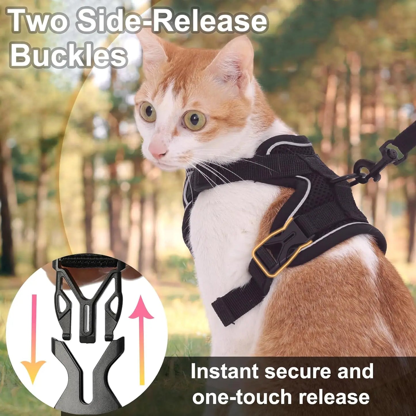 Cat Harness and Leash Set, Escape Proof Reflective Vest with 4 Buckles for Walking, .