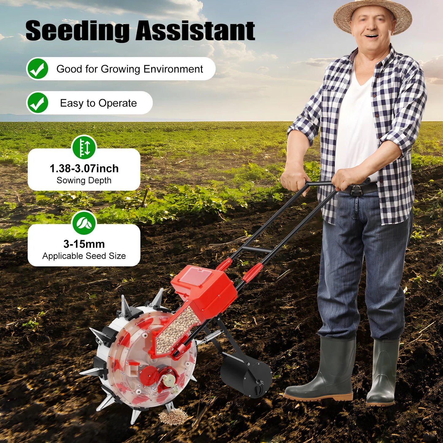 Hand-Push Seeder 10-Hole Garden Seeder Metal .