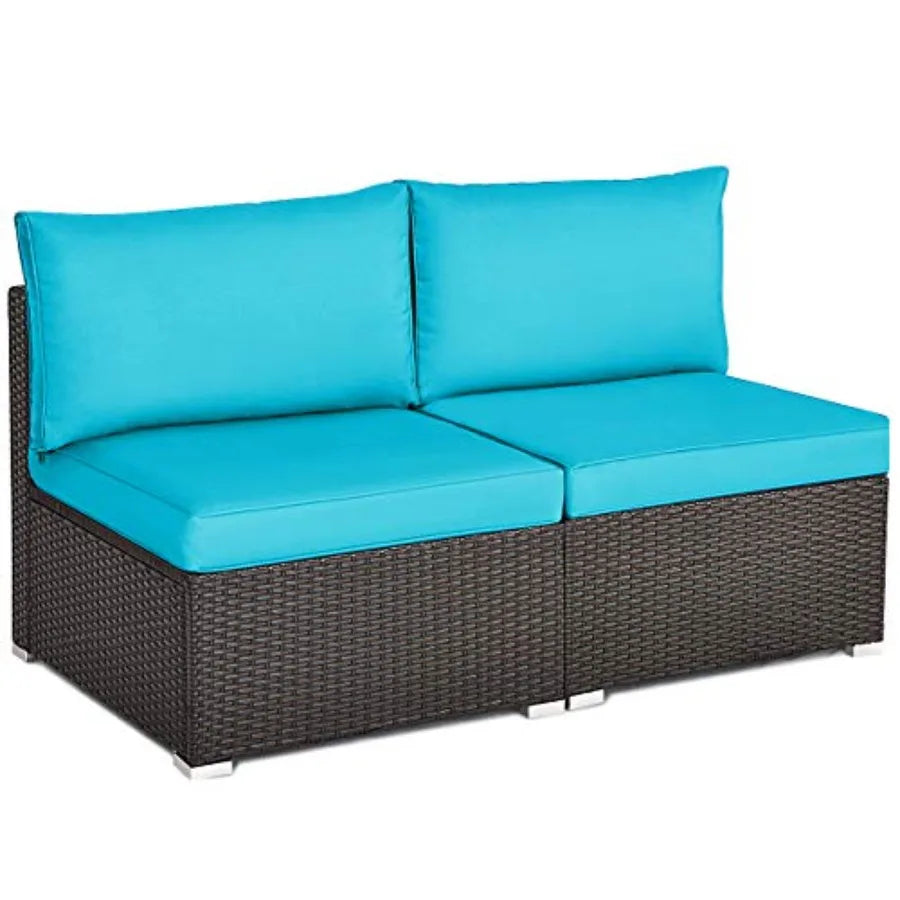 2PCS Wicker Patio Conversation Set Chairs with Soft Cushion, . Turquoise