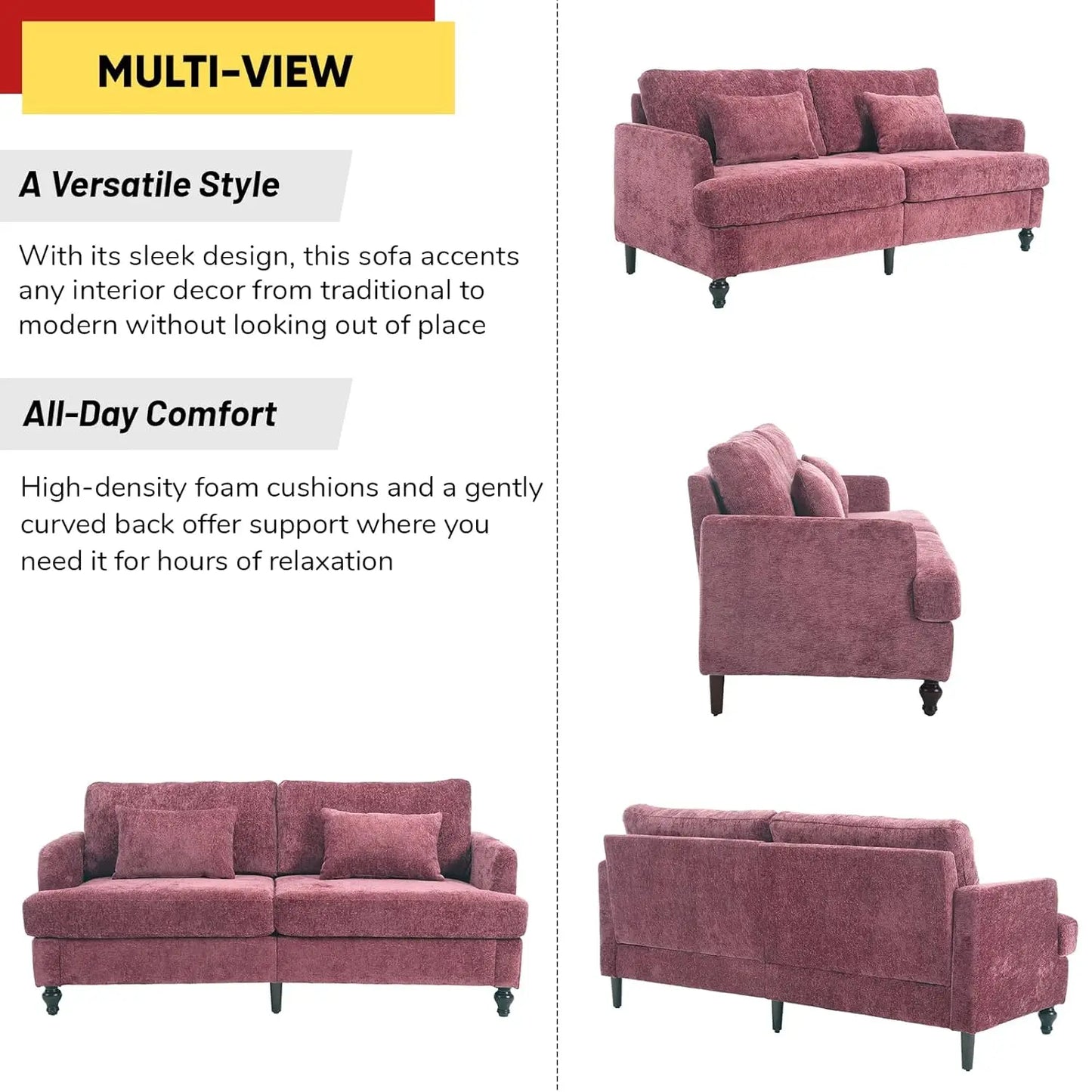70 inch Loveseat Sofa, Mid-Century Modern Love Seat Couch with Wood Legs, Upholstered Comfy Sofa.