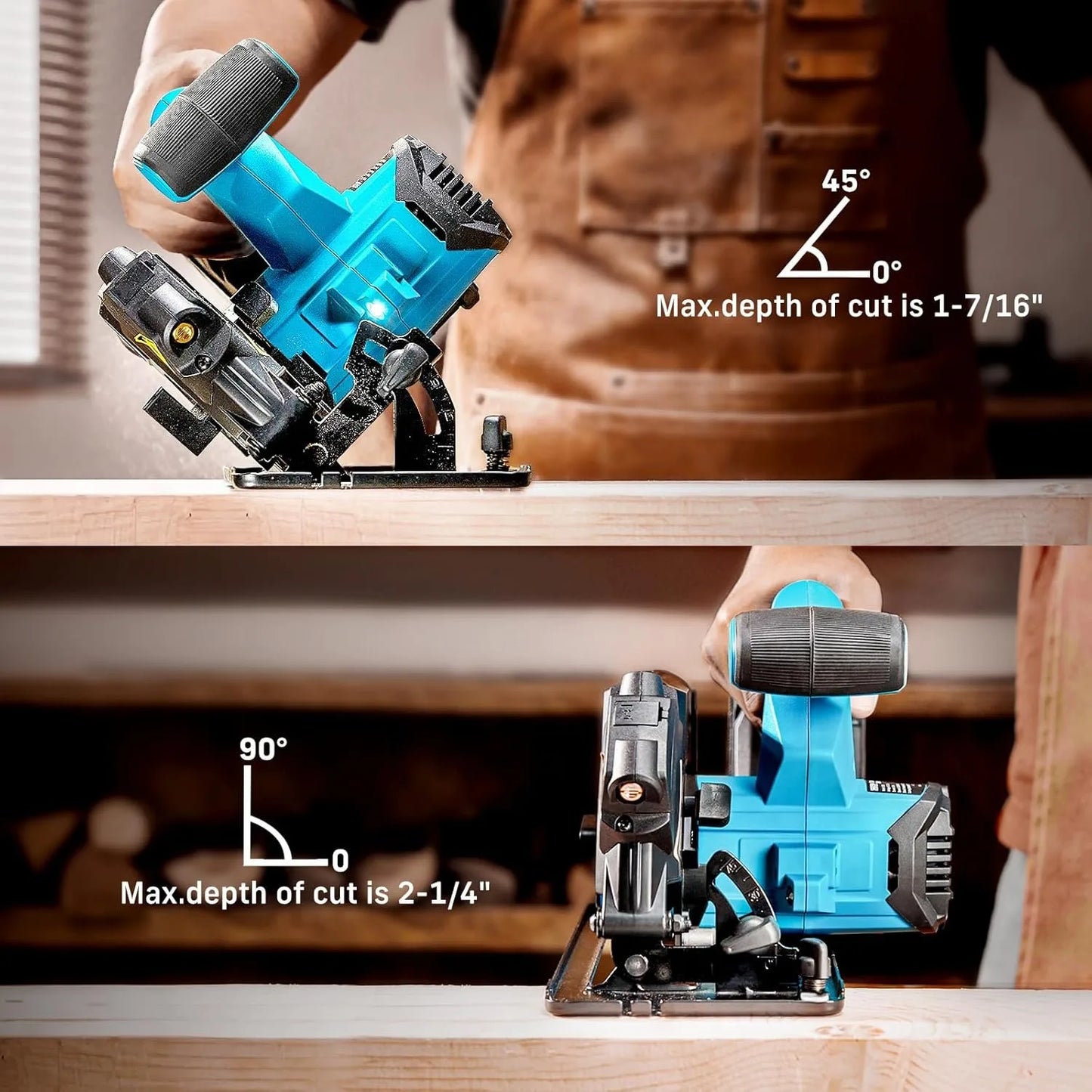 6-1/2" Cordless Circular Saw 5200 RPM Electric Power Saw 45degree Cut Adjustment Saw .