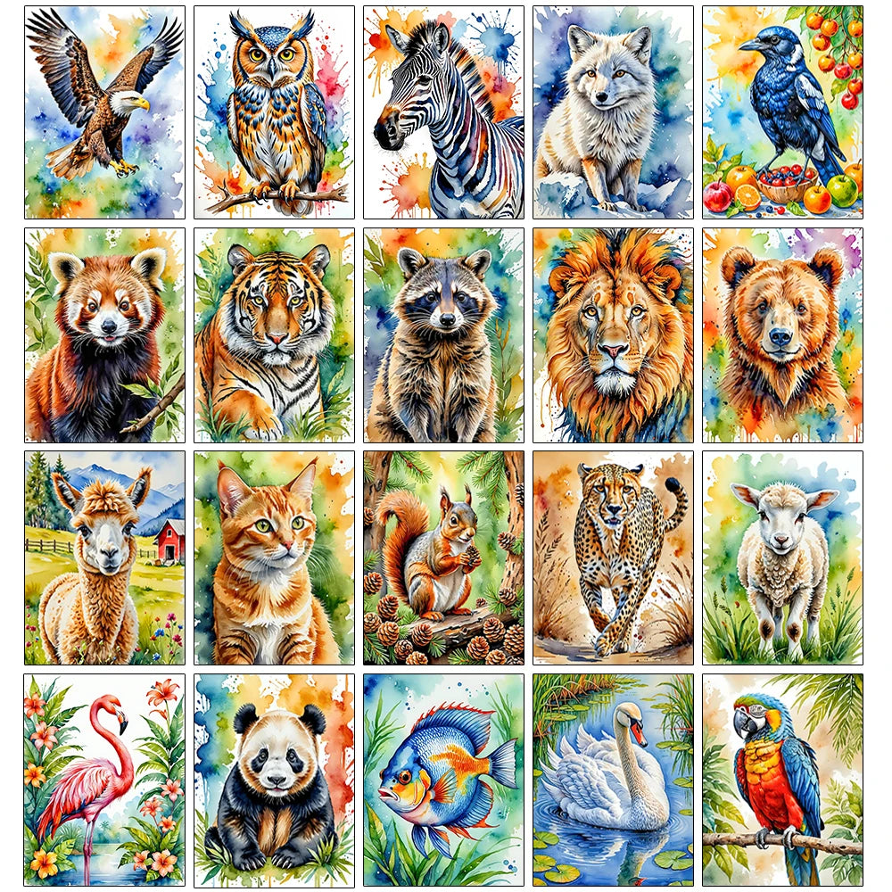 Watercolor Animal Series Diamond Painting Decoration Diy Full Rhinestone Eagle Raccoon Mosaic Cross Stitch Kit Gift
