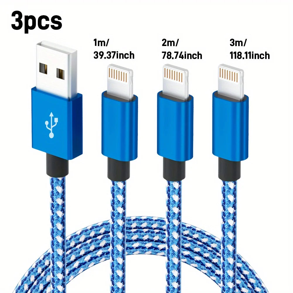 3PCS (1M 2M 3M) MFi Certified Charging Cable USB Cable Nylon Braided Fast Charging Cord Compatible For iphone