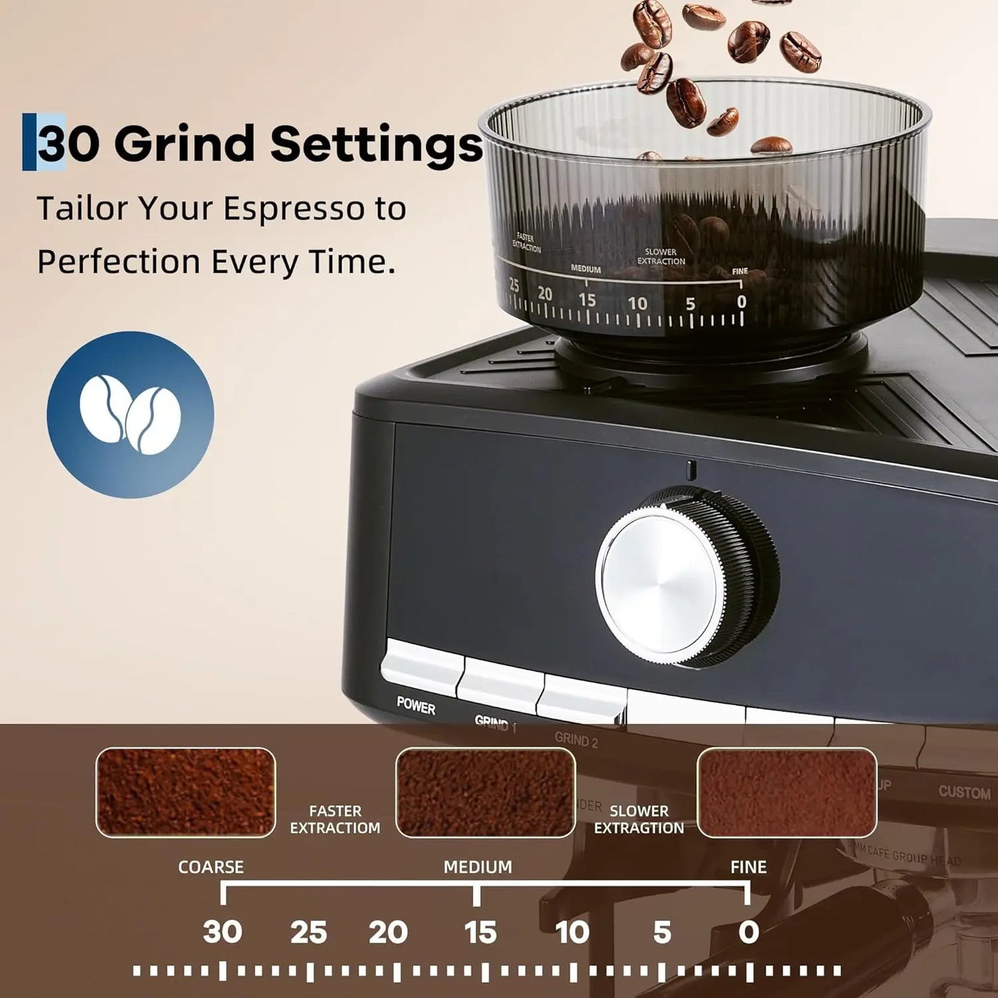 Espresso Machine with Grinder, . for Cappuccino and Latte