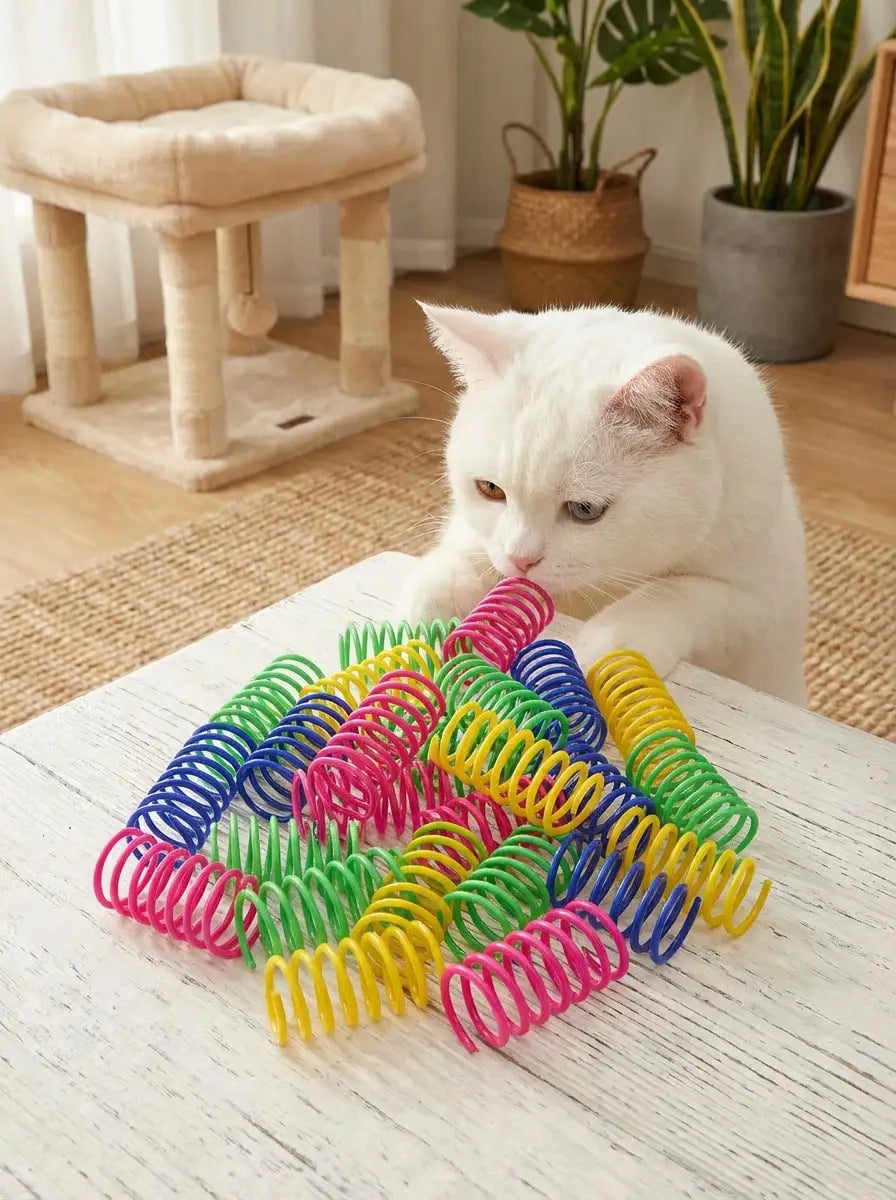 Pet Cat Spring Toy Plastic Colorful Bouncing  8 Pcs Random Colors