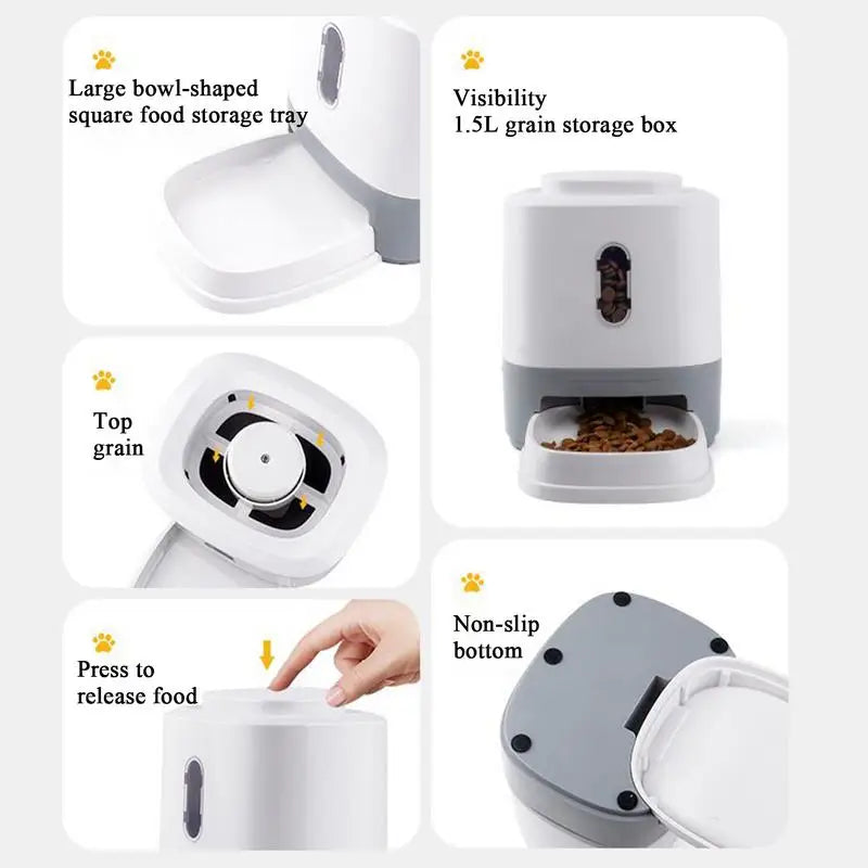 Cat Food Dispenser 1.5L Press Automatic Dog Treat Feeder With Bowl Slow Feeding Bowl Interactive Enrichment Toys For Small