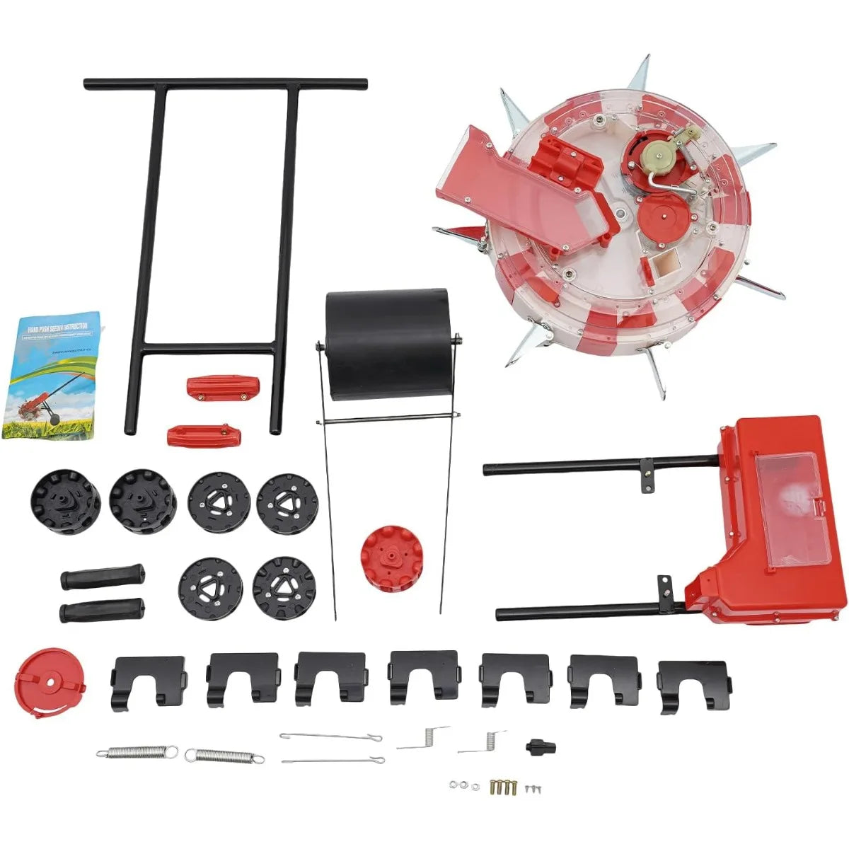 Seed Spreader, Manual Push Seeder with 7 Row 9 Inch Fixed Spacing,.