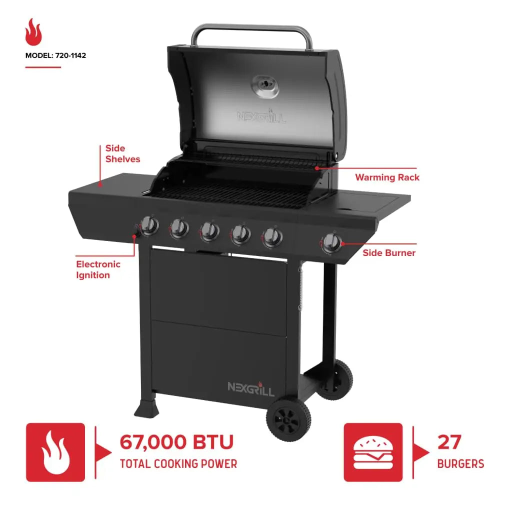 5-Burner Gas Grill with Side Burner, 67,000 BTUs, 618 SQ. In. Cooking Area, Propane .