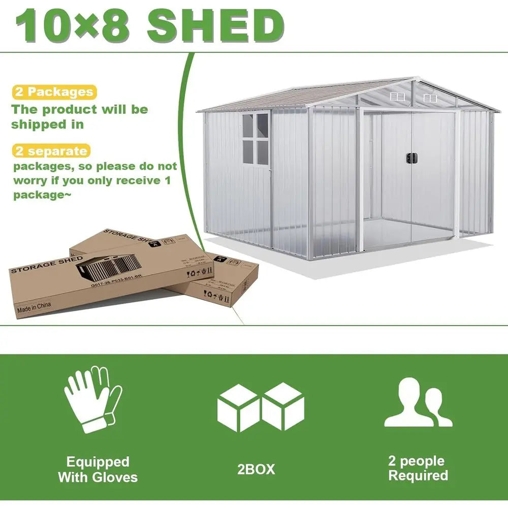 10T x 8T Outdoor Storage Shed with Large Window and Sloped Step,