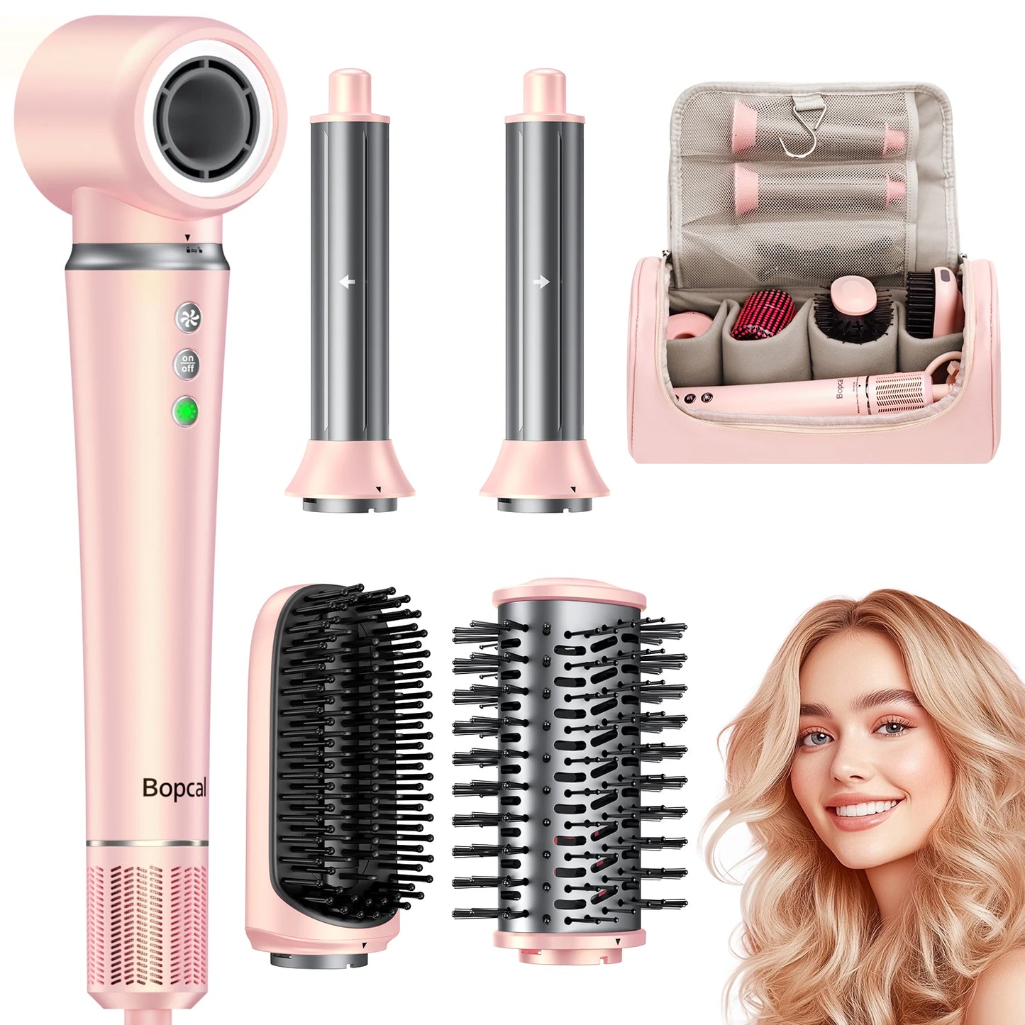 5 in 1 High-Speed Hot Air Styler Frizz-Free Fast Drying No Heat Damage Hair  with Travel Bag