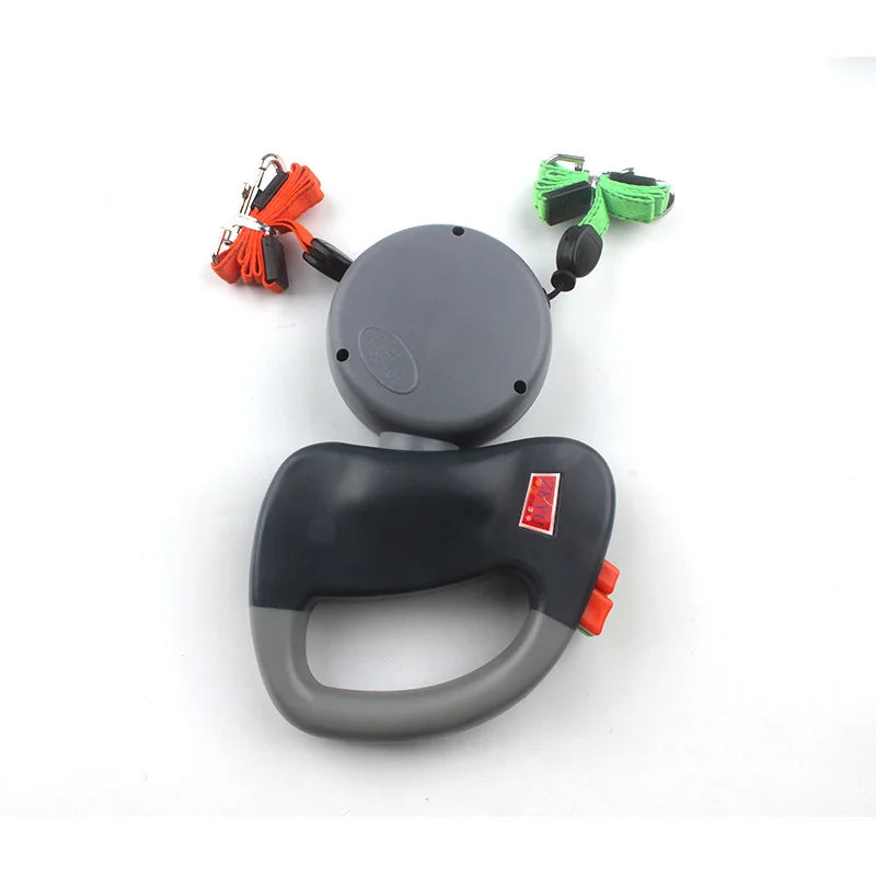 Self-Retracting Pet Leash with Dual Heads, 360-Degree Outdoor Dog Lead, One Leash for Two Dogs
