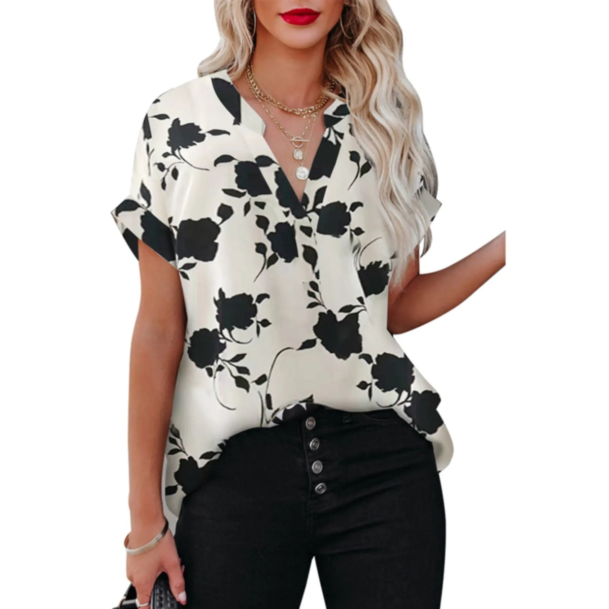 Blouses For Women Plus Size On Offer Floral Print Short Sleeve Shirt Loose.
