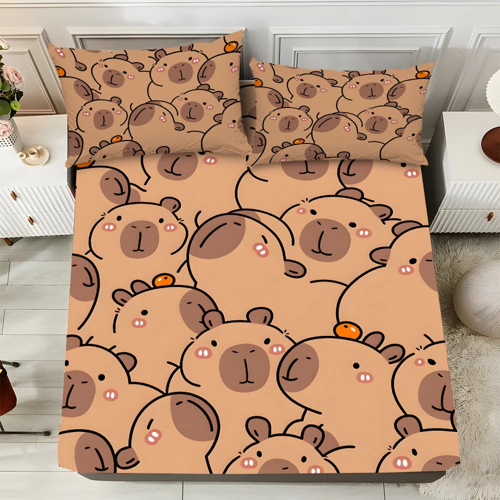 3Piece Bed Sheet Set Capybara Printing . Soft Comfort Microfiber Deep Pocket Twin Full Queen King