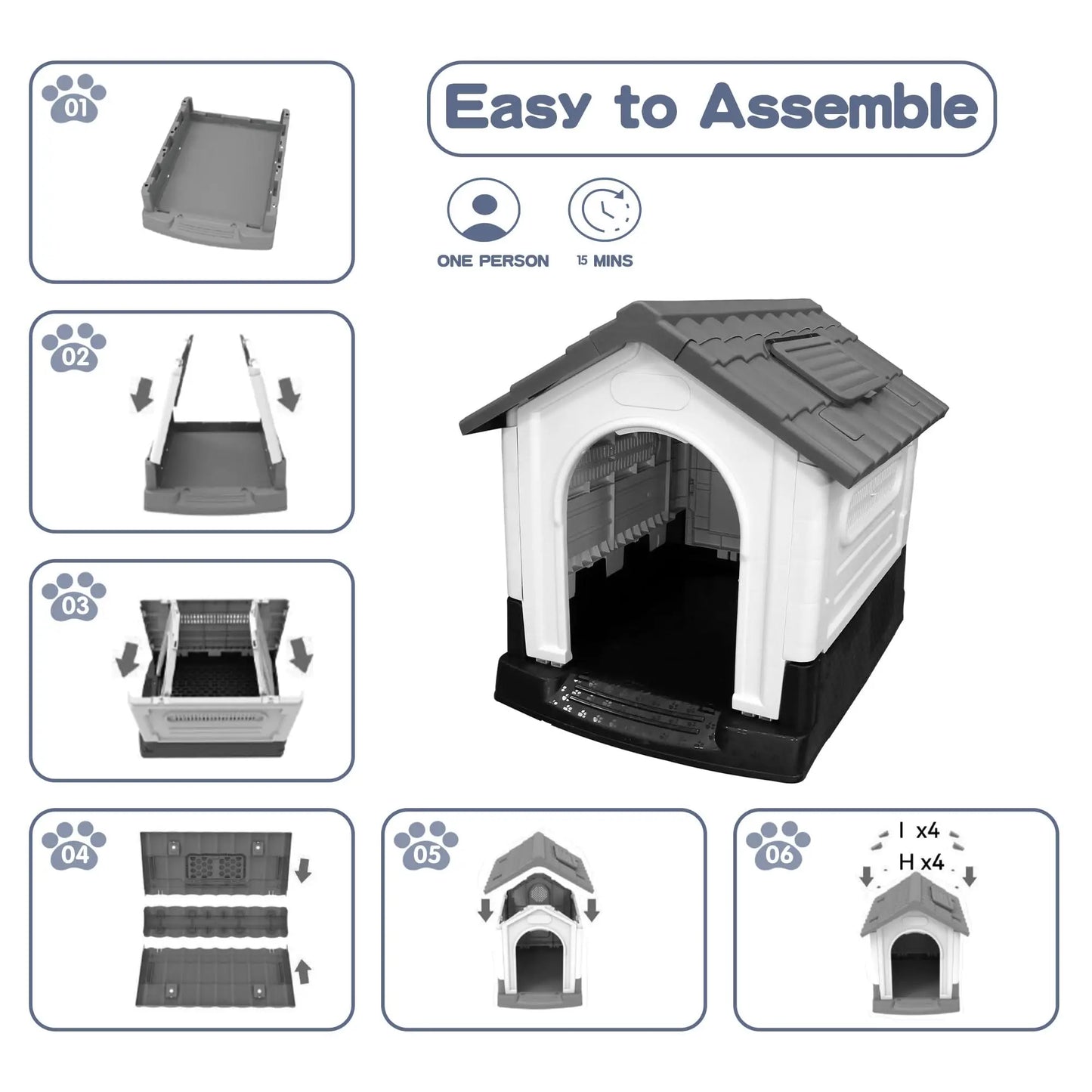 Waterproof Outdoor Dog House With Ventilation, Raised Floor And Openable Roof