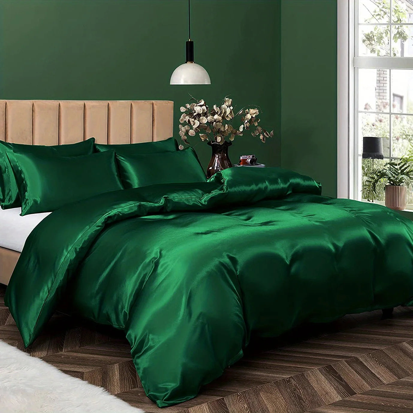 Satin Solid Color Ultra-Soft 3-Piece Duvet Cover Set, . Color Bedding Set with Pillowcases, .