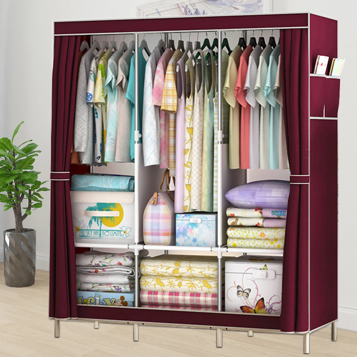 Closet Wardrobe Organizer Storage Rack Portable Clothes Shoe Clothing Shelf Dustproof Non-woven Fabric.