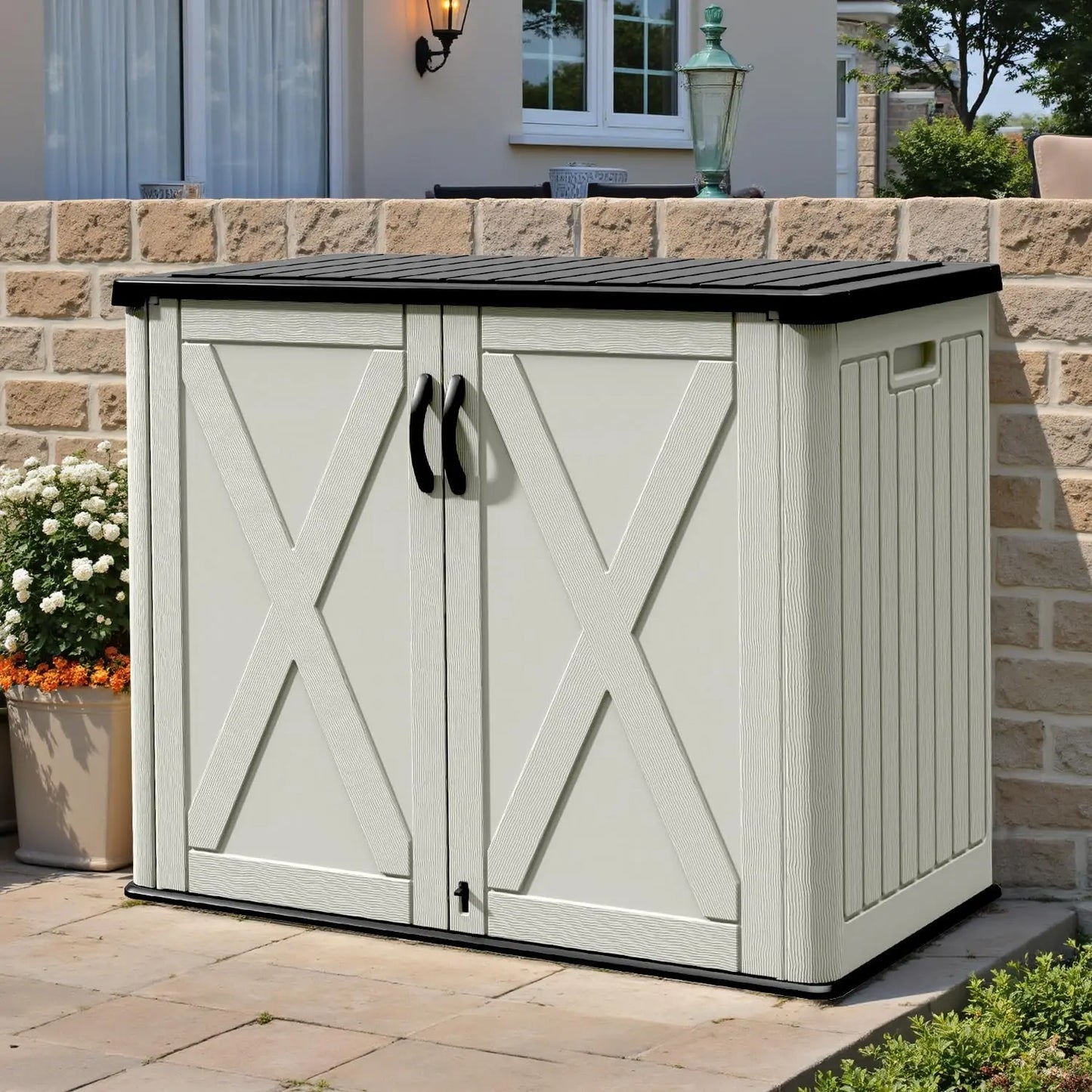 25 Cu.ft All-Weather Resin Horizontal Outdoor Storage Cabinet With Lockable Door, .