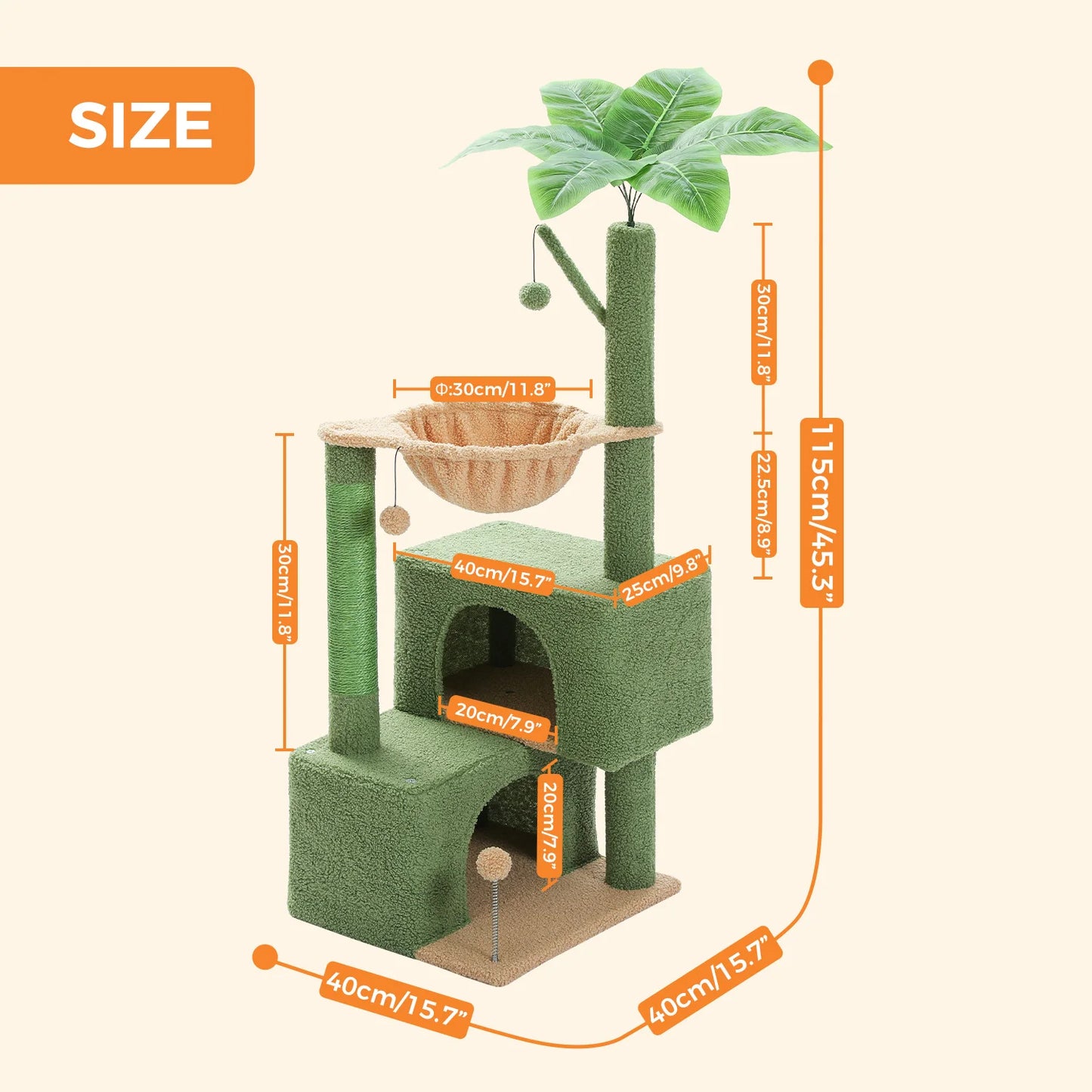 Cactus Cat Tree Small Cat Tower with Spacious Condo ,Cozy Hammock Ball, Scratching .