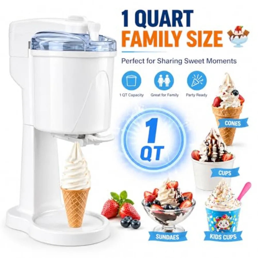 Soft Serve Ice Cream Machine for Home, 1 Quart Ice Cream Maker Machine with Freezer Bowl, .