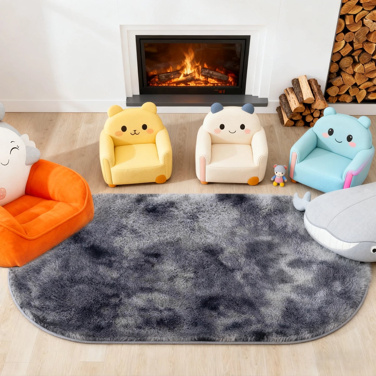 Fluffy Oval Rug Carpets . Warm Floor Mat Doormat Salon Pile Rug 80*160cm Plush Rug