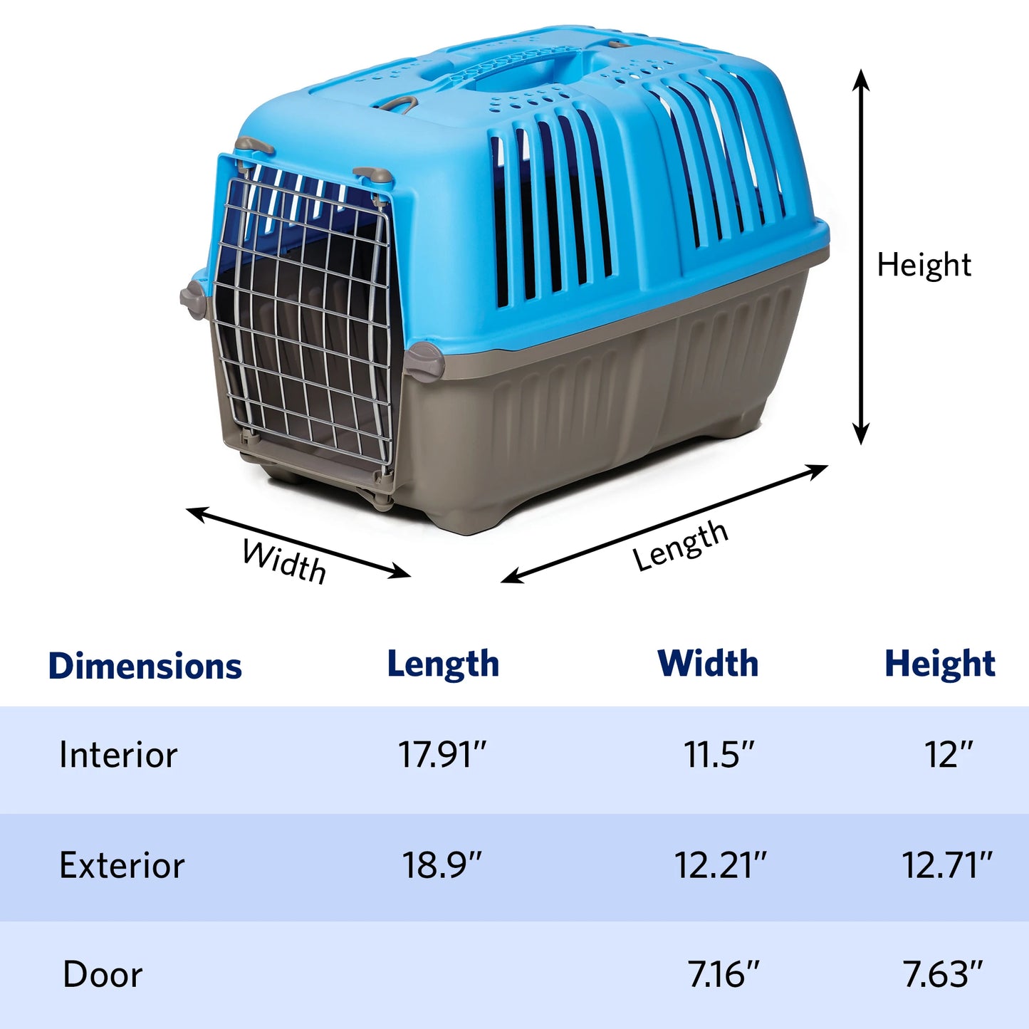 19 inch Spree travel pet carrier for dog or cat with steel door in blue