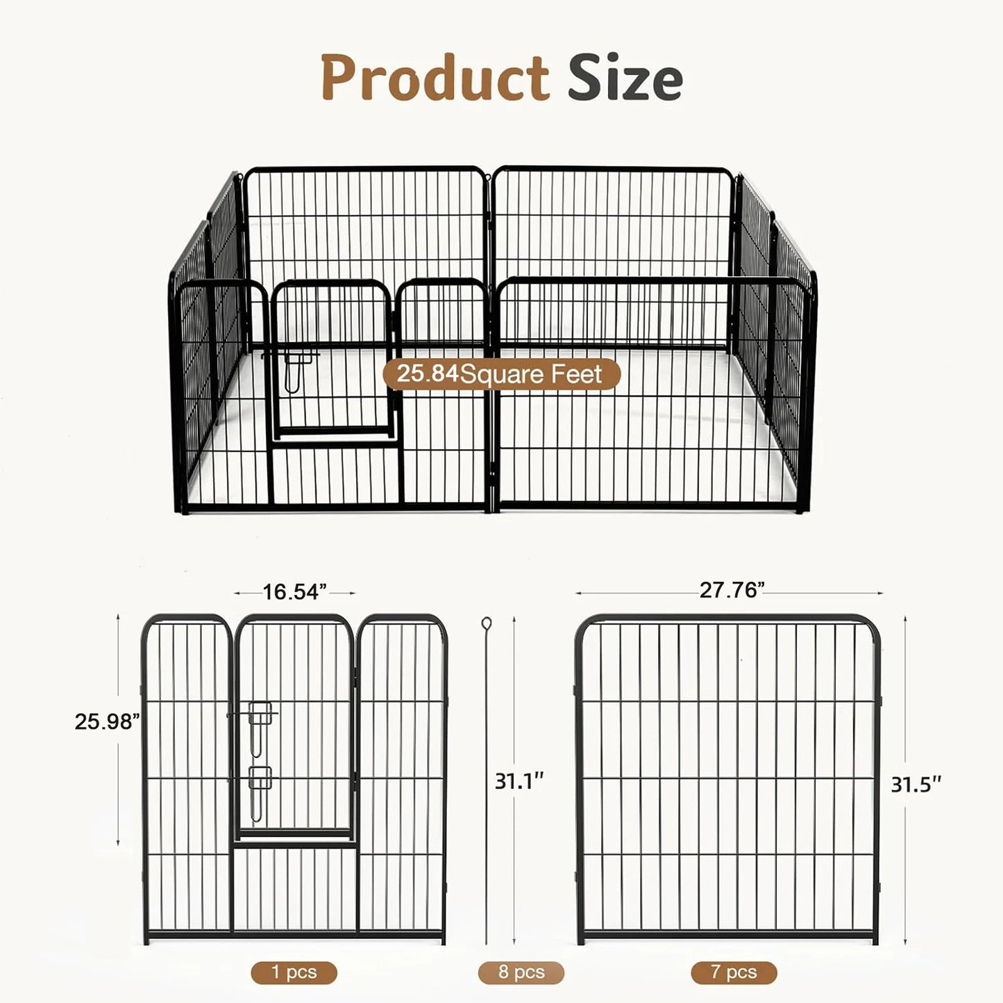 Metal 8 Panels Dog Playpen Pet Fence 24 Inch to 32 Inch Foldable