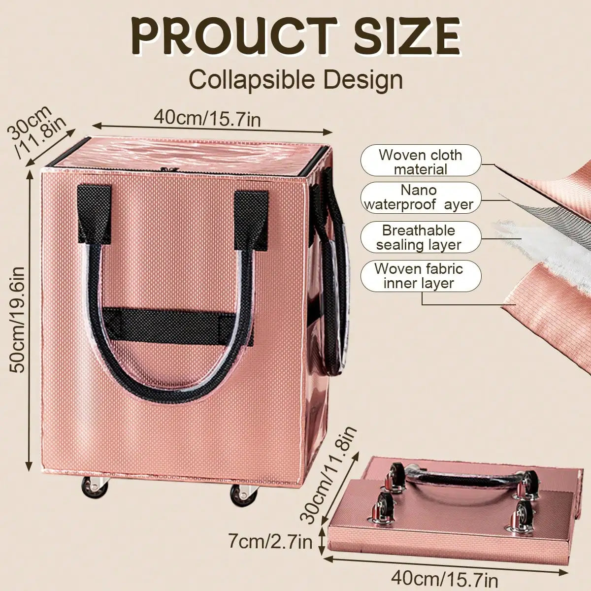 Rolling Grocery Shopping Tote - Portable Large Capacity Wheel Bag .
