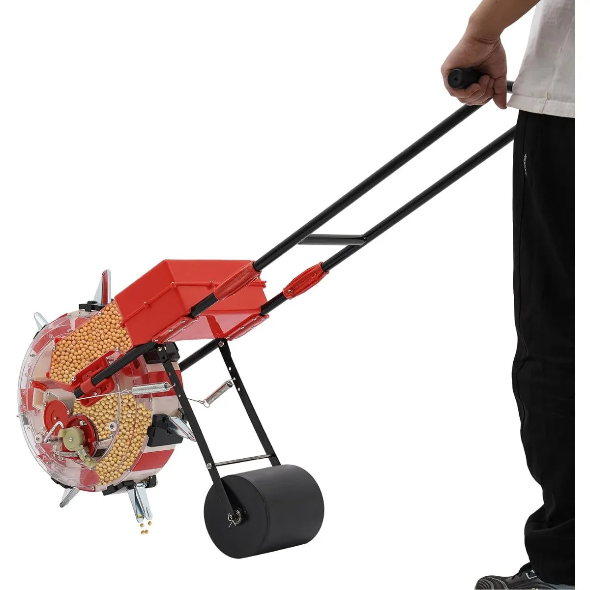 Seed Spreader, Manual Push Seeder with 7 Row 9 Inch Fixed Spacing,.
