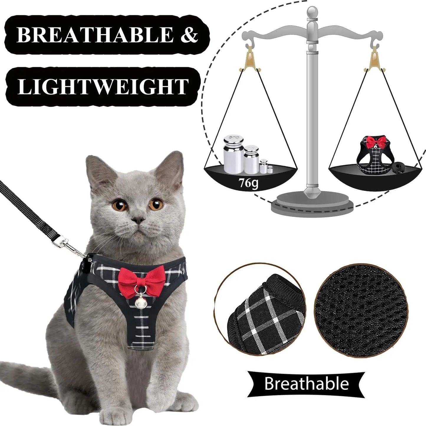 Adjustable Pet Harness with Bow Tie Leash Set Stylish Tuxedo Vest for Small Dogs and Cats .