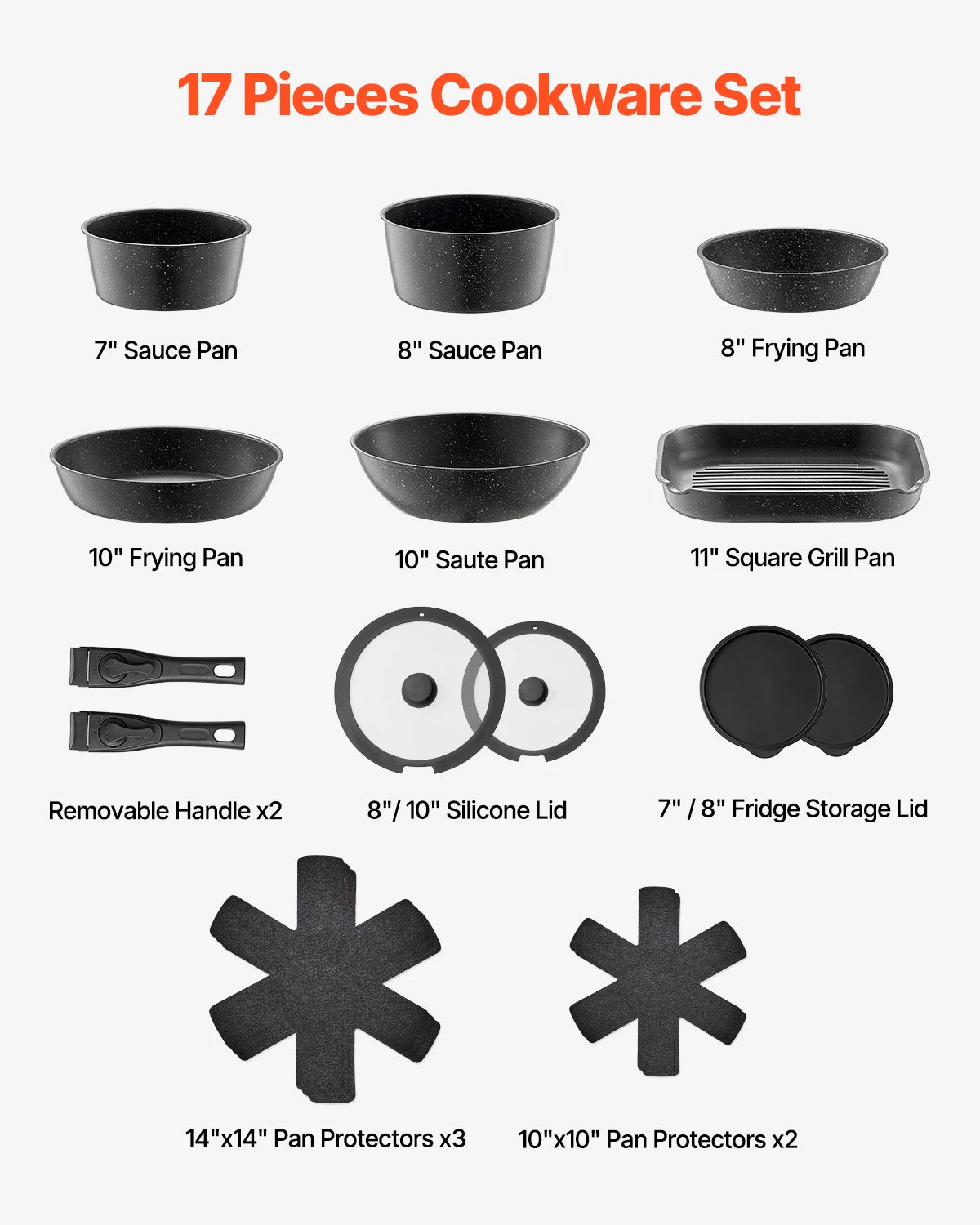 17 Pcs Nonstick Cookware Set Granite Pots and Pans Set Induction  Kitchen Cooking Set w/Frying Sauce Sauté Pan