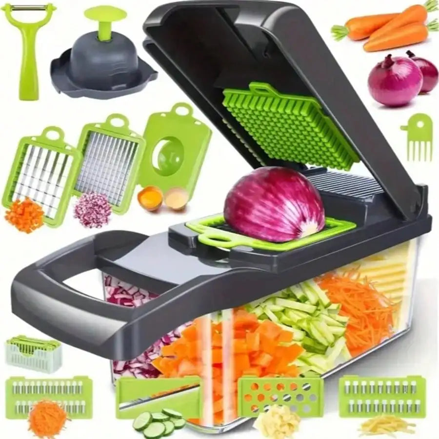 [Black Vegetable Slicer] 16-In-1 Multi-Functional Vegetable Chopper, Professional Onion Dicer, .