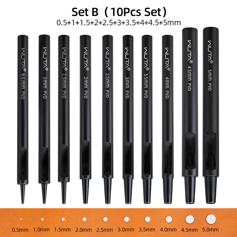 Plating Titanium Leather Hollow Punching Tool Set Round Hole Puncher.