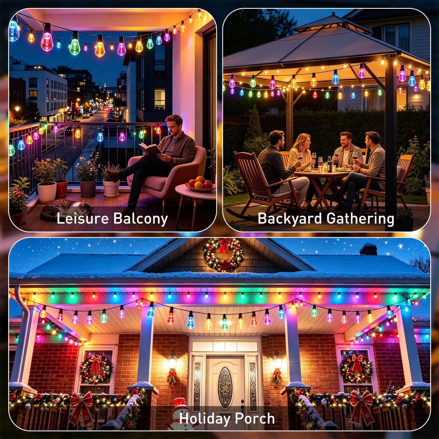 100 FT Multicolor Globe LED String Lights, IP65 Waterproof Shatterproof Sphere .