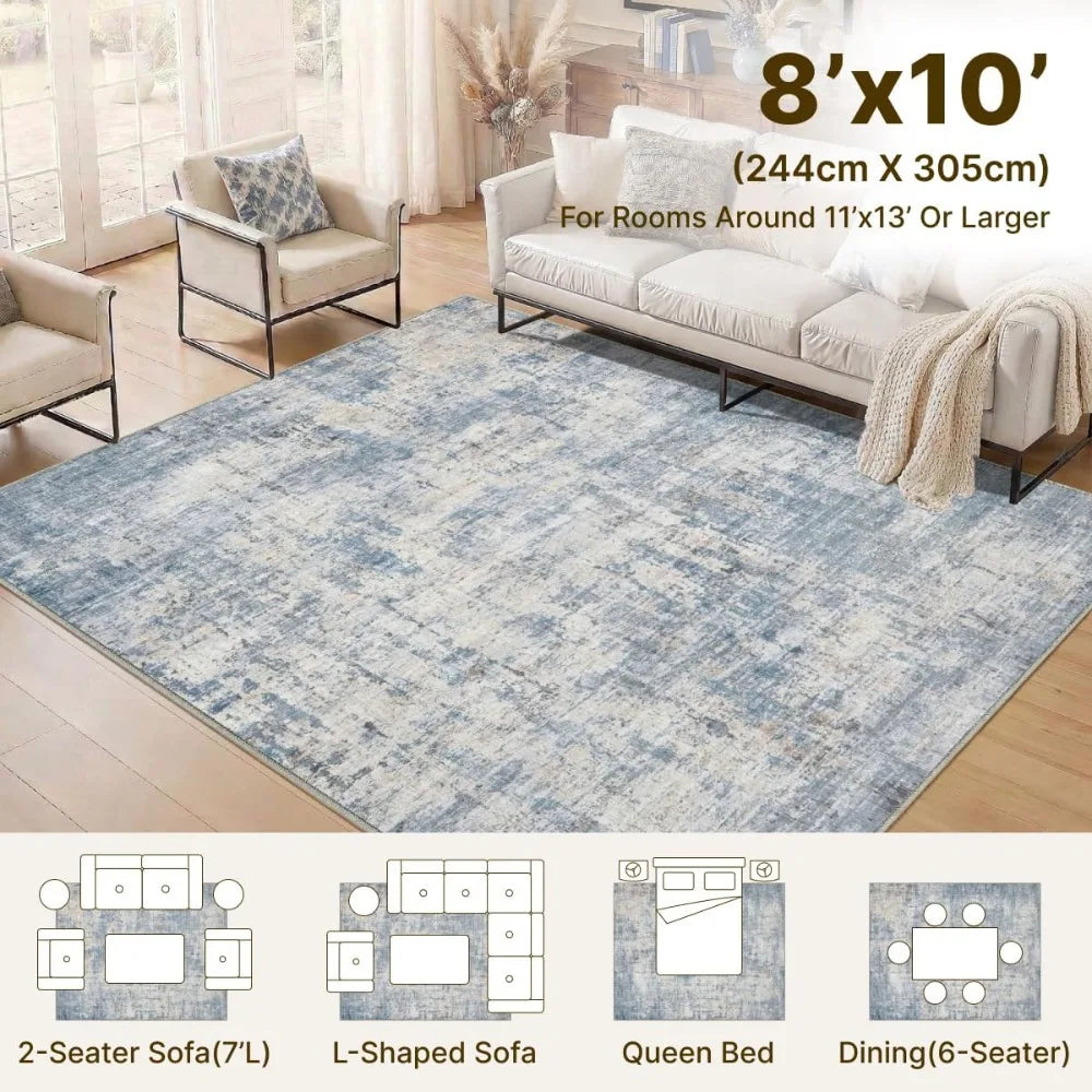 8x10 Washable Abstract Rug ., Non Slip Soft Carpets, Stain Resistant.
