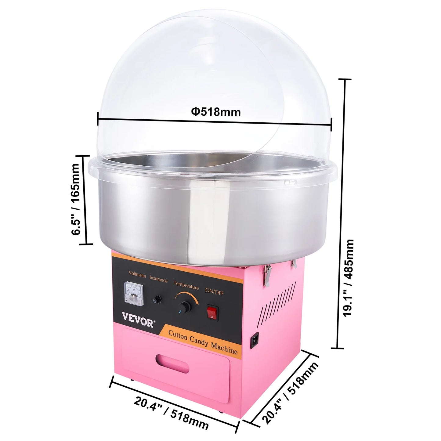 Electric Cotton Candy Machine Commercial Floss Maker w/ Stainless Steel Bowl Sugar Scoop and Drawer .