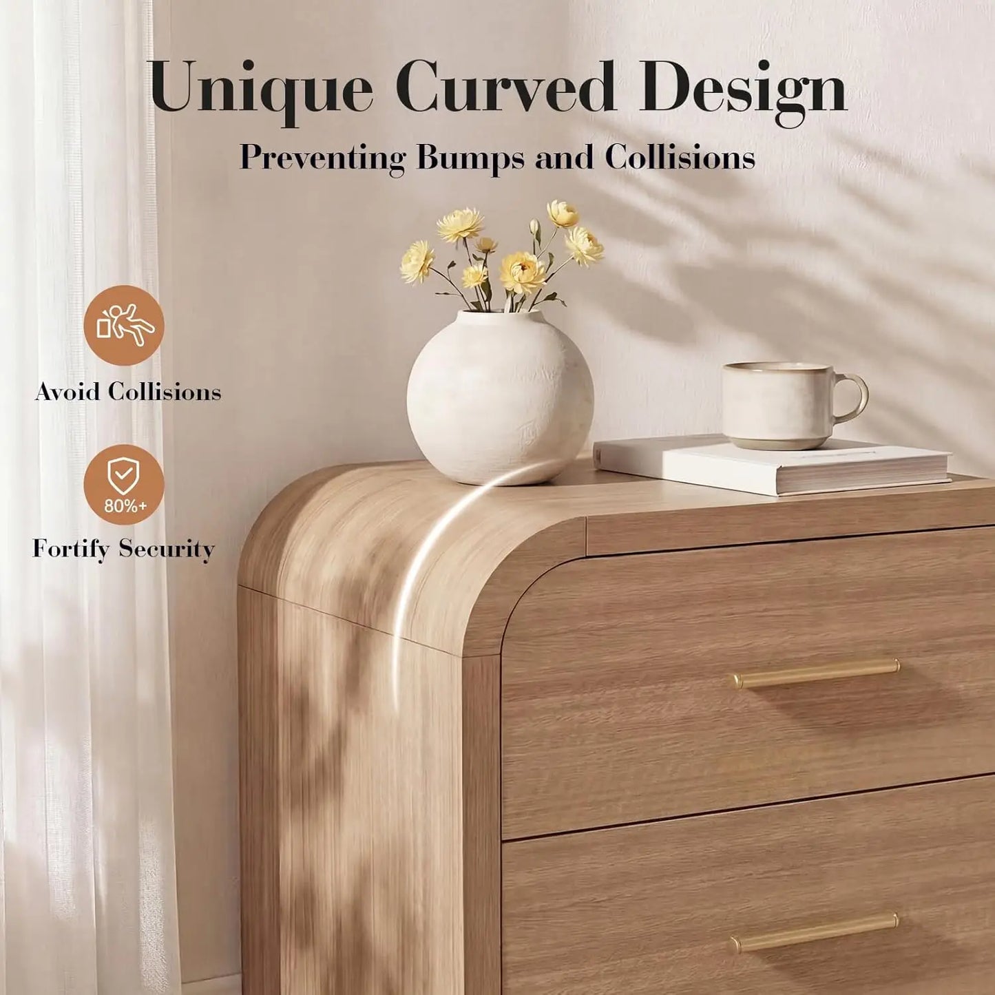 Night Stand Set of 2 [Unique Curved Profile]2-Drawer Nightstand 24" H