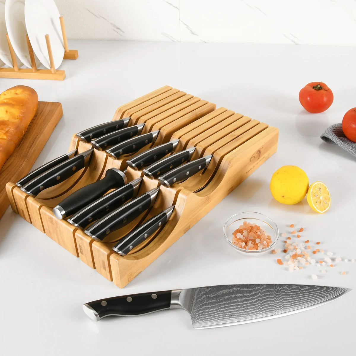 14 Pieces VG10 Damascus Steel Kitchen Knife Set Black Handle .