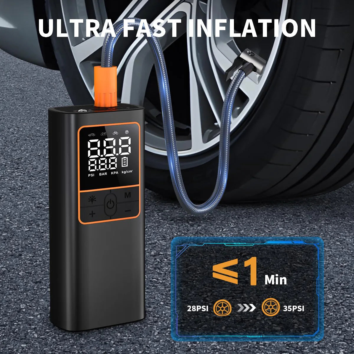 Tire Inflator Portable Air Compressor- 150PSI & 20000mAh Cordless Air Pump with Digital Tire Pressure Gauge,.