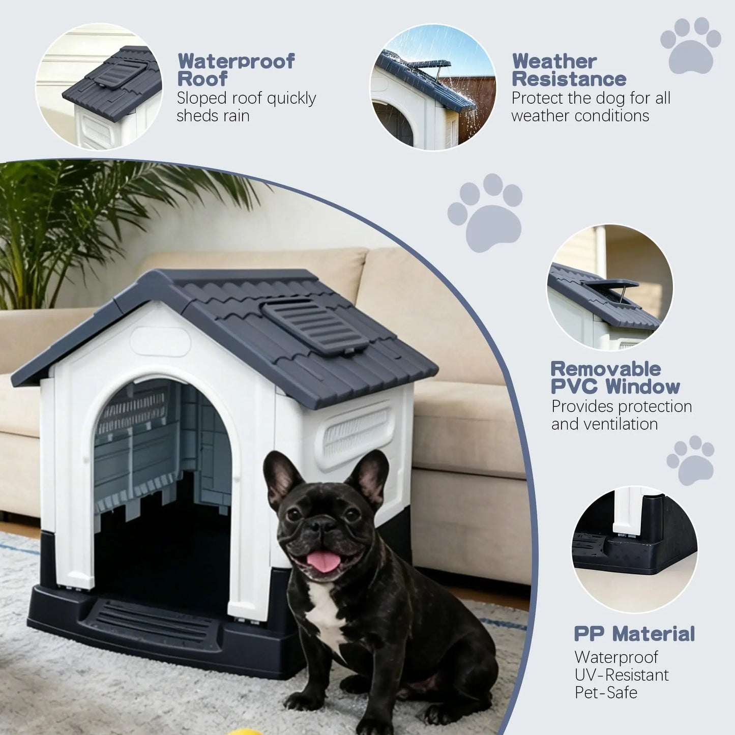 Waterproof Outdoor Dog House With Ventilation, Raised Floor And Openable Roof