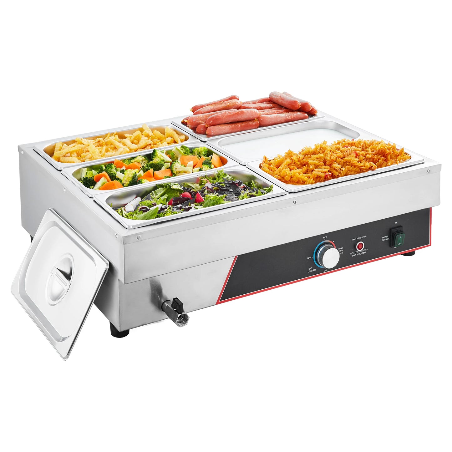 SucceBuy Commercial Food Warmer 1500W Electric Stainless Steel Steam Food Warming with Lid for Catering.