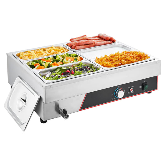 SucceBuy Commercial Food Warmer 1500W Electric Stainless Steel Steam Food Warming with Lid for Catering.