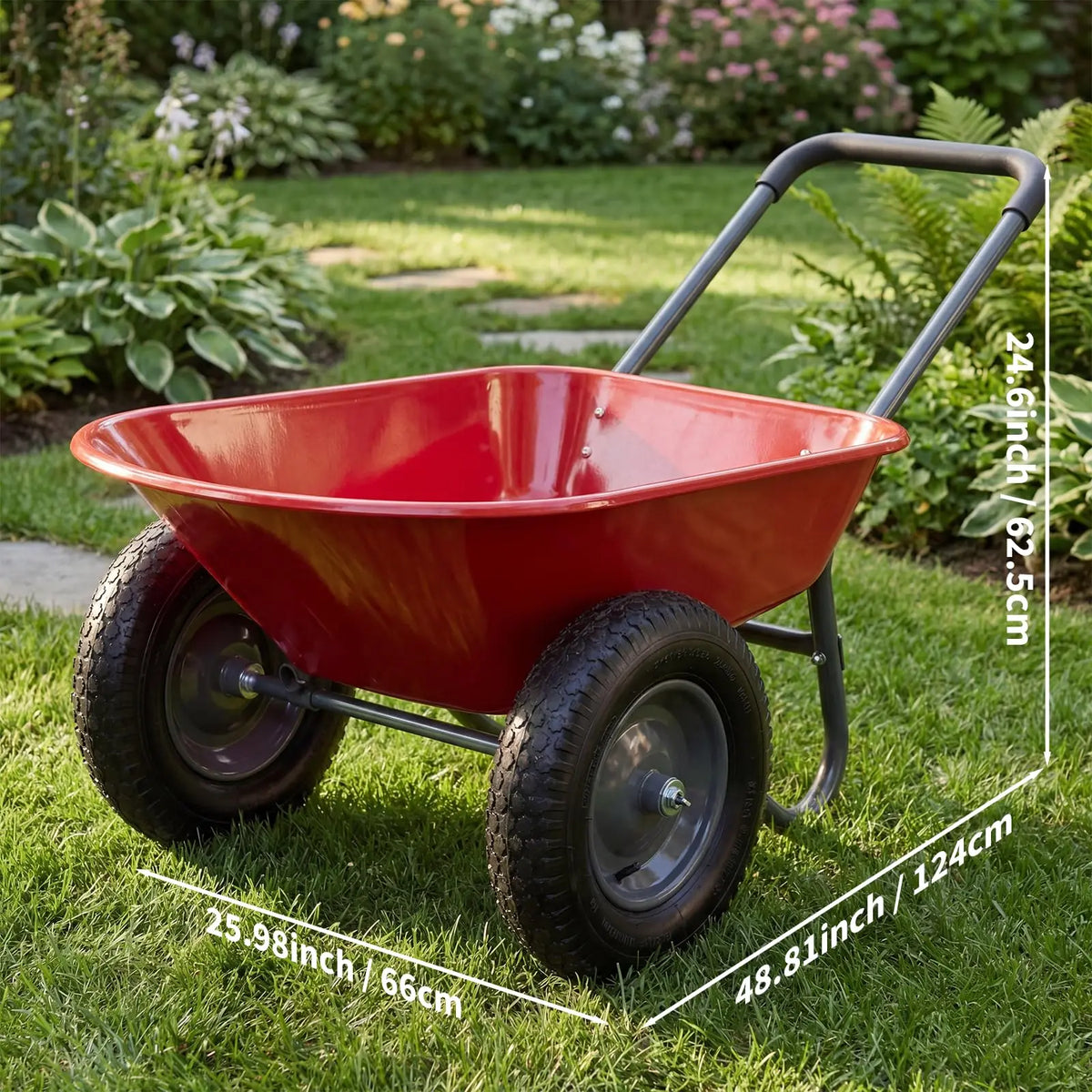 Garden Wheelbarrow Cart Heavy-Duty Utility with Dual or Four Wheels Built-in Stand